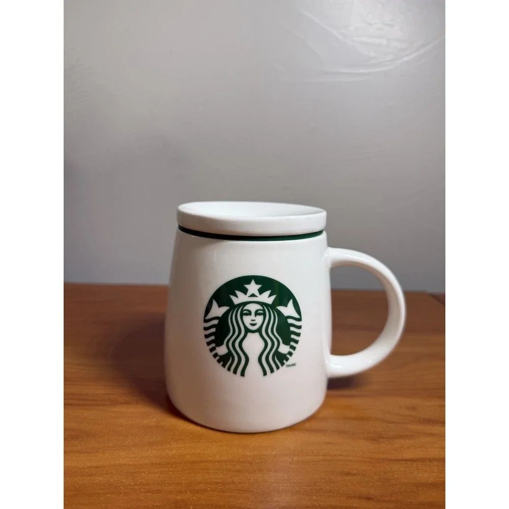 STARBUCKS Chubby Travel Coffee Mug w/ Lid Green Mermaid Logo 2011 No Spill Lid